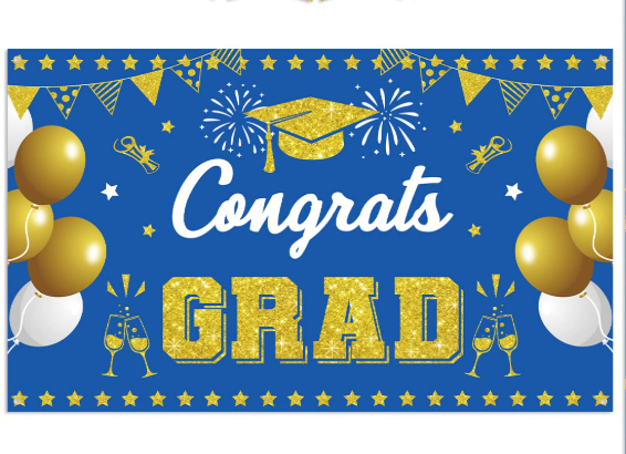 Graduation Party Decorations 2023, Blue Gold Graduation Decorations Class of 2023, Large Size Congrats GRAD Graduation Decor Backdrop Banner for College High School Prom Graduation Party Supplies 70inc