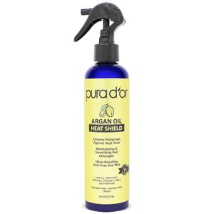 PURA D'OR 8 Oz Argan Oil Heat Shield Protectant Spray with Select Organic Ingredients, Protects Up To 450 F From Flat Iron & Hot Blow Dry, Leave-In, Define & Shine Dry & Damaged Hair