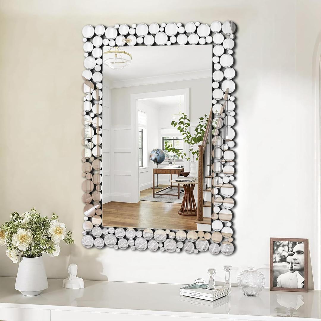 KOHROS Luxury Diamond Bathroom Mirror for Wall 40"x28" Rectangle Wall Mirror Elegant Decorative Mirror Home Decor for Fireplace Bedroom Living Room Entryway Horizontal or Vertical Hanging