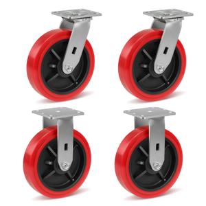 8 inch Industrial Caster, Polyurethane on Polypropylene Wheel- Casters Set of 4 Heavy Duty - 6000LB Total Capacity -Widely Used in DYI Projects, Industrial Equipment（2Rigid&2Swivel）