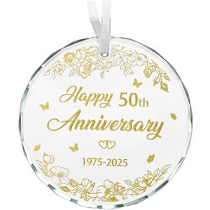 50th Wedding Anniversary 2026 Gifts for Couple,Parents, Wife, Husband Glass Ornament with Happy 50th Anniversary, A Life Time of Memories