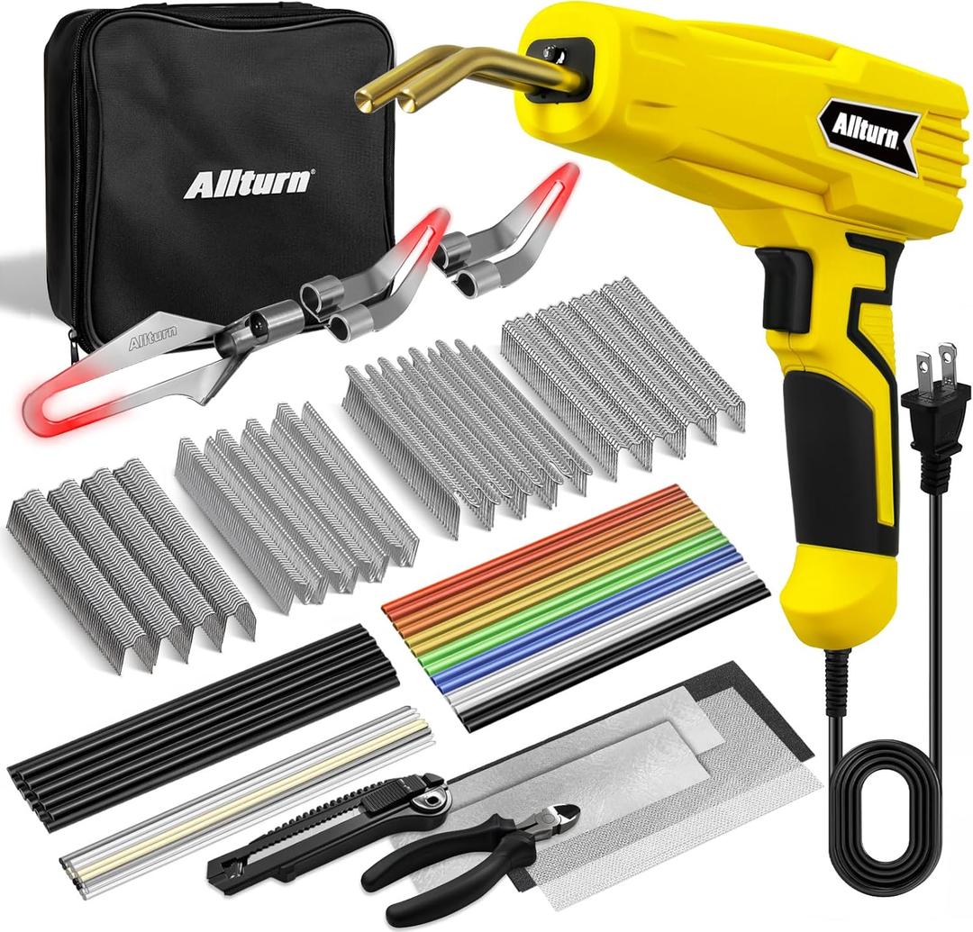 Allturn Plastic Welder, 2 in 1 Plastic Welding Kit, Hot Staples Weld Gun, Car Bumper Repair Kit for Most Plastics, Patent Number D970324(Yellow)