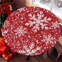 Round Tablecloth with Elastic Edge, 36-60Inch Waterproof Table Cloth for Dinner, Outdoor, Picnic, 36inch, Christmas Snowflakes