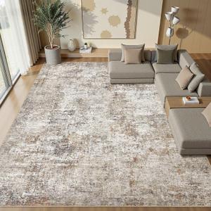 10x14 Area Rugs for Living Room: Washable Large Neutral Abstract Rug Soft Non Slip Stain Resistant Low Pile Indoor Carpet for Bedroom Dining Room Nursery Office Playroom - Brown Grey