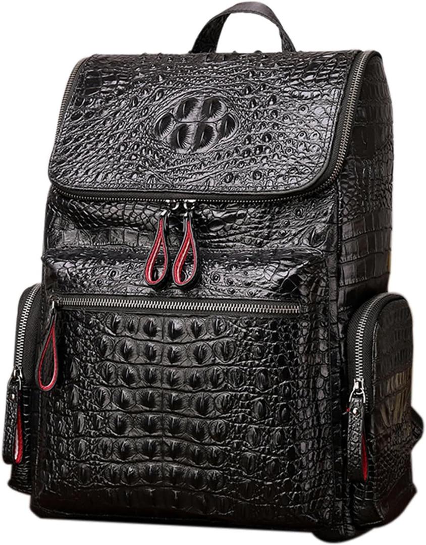 boshiho Real Leather Laptop Backpack Fashion Travel Bag Daypack for Men, Crocodile Pattern (L)