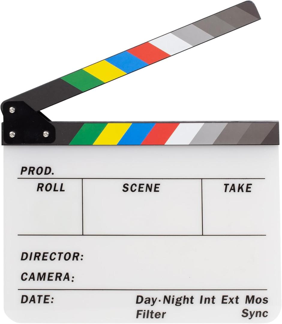 ALLZEDREAM Acrylic Directors Clapboard Film Clapper Board Cut Action Scene Slates with 2 Dry Erase Whiteboard Pens, Multicolor