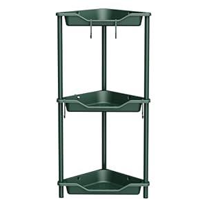 Orimade Rustproof 3 Tier Floor Standing Corner Shower Caddy Organizer, Plastic Metal Splicing Floor Corner Shelf Rack Stands for Bathroom, Dark Green