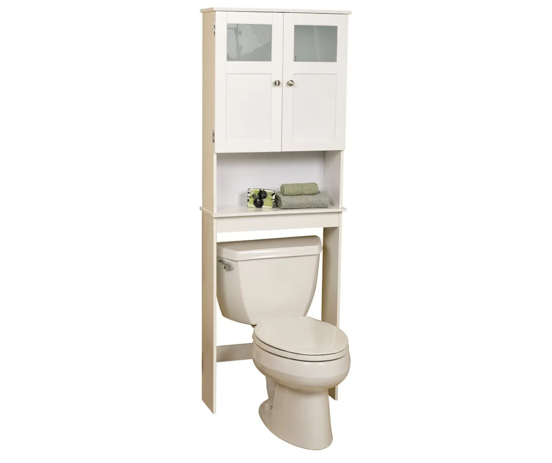 Zenna Home Over-the-Toilet Spacesaver, Bath Storage, with Glass Doors and 3 Shelves, White