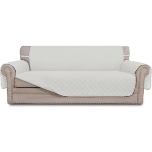 Easy-Going Reversible Couch Cover for 3 Cushion Couch Sofa Cover for Dogs Water Resistant Furniture Protector Cover with Foam Sticks Elastic Straps for Pet Cat (Sofa, Ivory/Ivory)