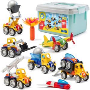 Play Brainy Magnetic Toy Cars Set for Boys and Girls - Brilliant Educational Toys for Toddlers and Preschoolers - Montessori Toy is Load of Fun & Helps with Developmental Skills (90 Piece)