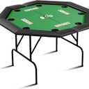 Poker Table w/Metal Legs, Octagon Poker Table 8 Cup Holders, Blackjack Gaming Table with Water-Resistant Cushioned Rail