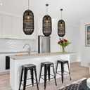 Arturesthome 1 Light Rustic Rattan Basket Pendant Light Fixture, Boho Wicker Chandelier Lamp Black, Coastal Handmade Crafts Lampshade, Farmhouse Hanging Ceiling Lighting for Dining Kitchen