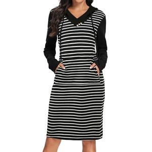 Kimmery Fall Dresses for Women 2025 Long Sleeve Dresses for Women Winter Dresses Black White Stripes L