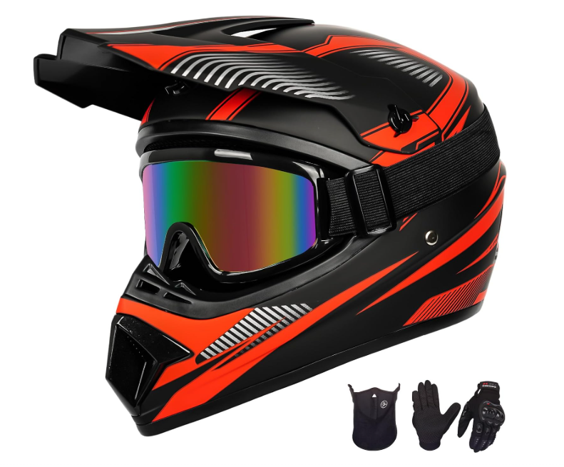 Yesmotor Youth Kids Motocross Helmet Motorcycle Dirt Bike Off-Road Mountain Bike BMX MX ATV Helmet with(Gloves Goggles Mask) 4Pcs Set - DOT Approved (Orange,XL)
