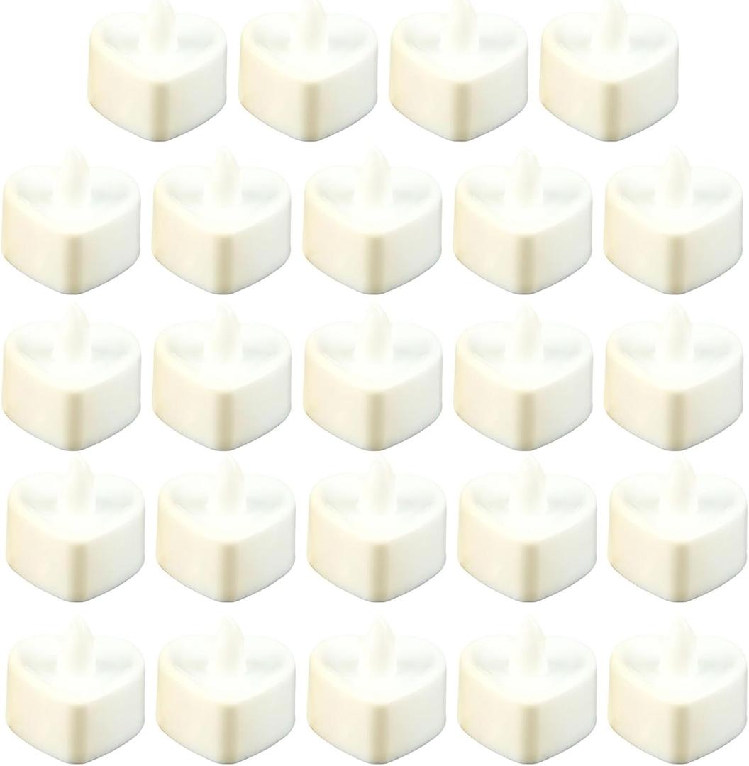 Talent Star 24Pcs Heart Shape LED Tealight Candles, Flameless Flickering Candle Lights with Artificial Flower Petals for Wedding, Valentine's Day, Marriage Proposal, Party, Festival Celebration White