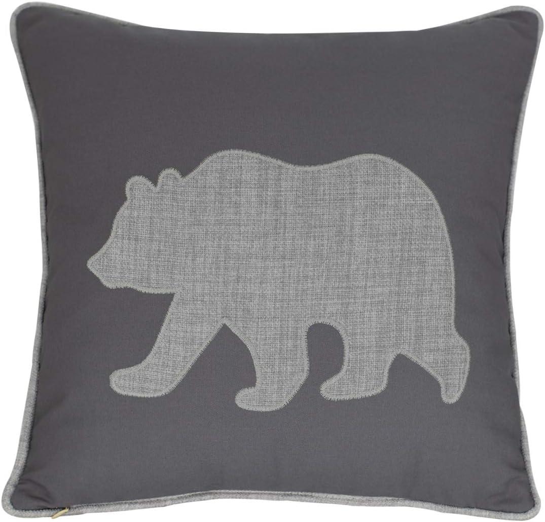 Bear Pillow Covers Decorative Cotton Linen Embroidered Cushions Covers 18x18 Inches (Grey)