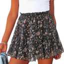 Flowy Shorts for Women Casual Boho Floral Skorts Ruffle Mini Chiffon Country Concert Skirts Running Tennis Golf Skorts (Small, Black Pink Floral)