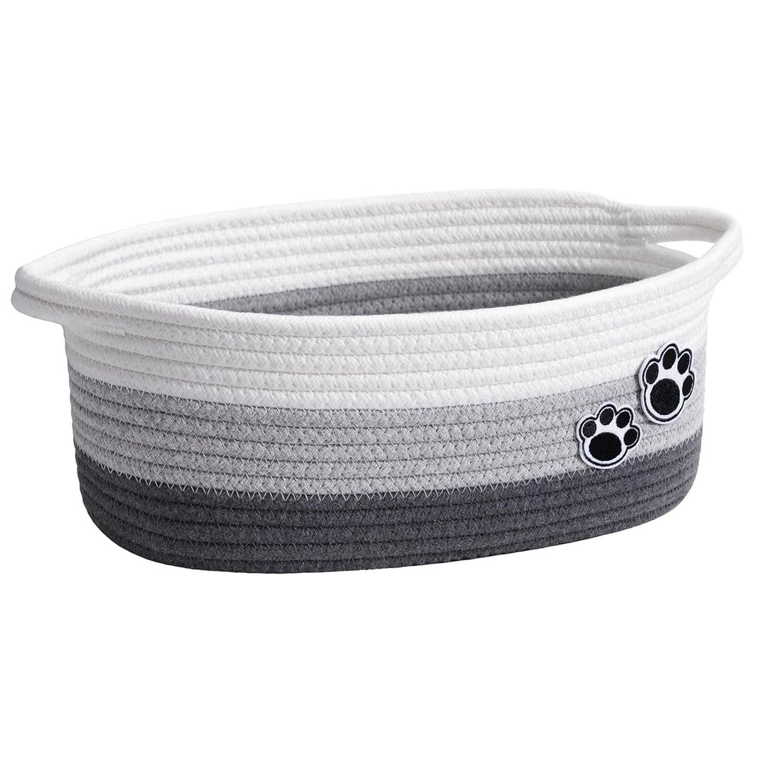 Small Dog Toy Basket, Cute Woven Baskets for Shelves, Decorative Rope Storage Baskets for Nursery, Baby Gift Basket for Diapers, 12 x 8 x 5 inches (Grey)