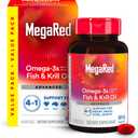 Megared Omega-3 Fish Oil + High Absorption Krill Oil 500mg Softgels, MegaRed Advanced 4in1 (80 count in a bottle) Concentrated Omega-3 Fish & Krill Oil Supplement, Best By 02/2027