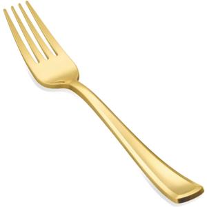 N9R 50PCS Gold Plastic Forks, Solid, Durable and Heavy Duty Plastic Forks Disposable, Perfect Plastic Utensils for Parties, Thanksgiving, Christmas and Daily Use