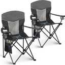 Outdoor Camping Chair 2-Pack with Mesh Back, Folding Portable Lawn Chairs with Cup Holder & Side Storage Pocket for Camping, Beach, Picnic, Fishing(Black)