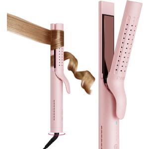 TYMO Airflow 2.0 Curling Iron Flat Iron - Hair Straightener and Curler 2 in 1, 1.25 Inch Curling Wand for Long Short Hair, Dual Voltage for Travel, 54 Million Ionic, Anti-Tangle, 5 Temps, Pink