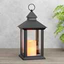 14" Lanterns Decorative Indoor, Black Lantern Decor with Timer Flameless Candle, Vintage Farmhouse Outdoor Lanterns, Waterproof Hanging Lantern for Patio, Porch, Entryway, Centerpieces, Transparent 1 Pack