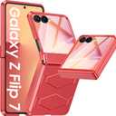 Vizvera for Samsung Galaxy Z Flip 7 Case with Hinge Protection, Built-in Screen Protector Shockproof All-Inclusive Phone Cover for Z Flip 7-Coral Red