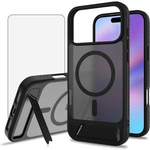 Asuwish Phone Case for iPhone 17 Pro Max 6.9 inch, Compatible with Magsafe Magnetic, Tempered Glass Screen Protector, Stand Shockproof Protective Cell Cover i Phone17 17Pro i17 ProMax 17ProMax Black