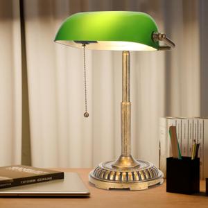 NISSAFORS Bankers Lamp, Green Desk Lamp with Pull Switch, Vintage Table Lamps for Home Office, Library, Piano (Green)