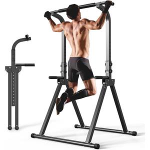 YYJO Foldable Pull Up Bar Free Standing Multi-function Power Tower Dip Bar with Assistance Bands Home Gym Strength Training Equipment