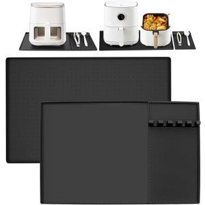 Silicone Heat Resistant Mats for Countertop, 24x16 Inch Air Fryer Mat Set with Detachable Holder Pad, Countertop Protector Mat for for Microwave/Oven,Compatible with Ninja/Cosori/Chefman/Toshiba (23.6" x 15.8", Black)