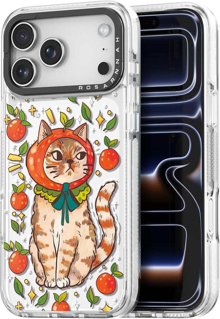 Rosarnnah for iPhone 17 Pro Max Case Cute - Durable Shockproof 6.6 ft Drop Impact Phone Case - Funny Kitty Cat Design (6.9") Clear