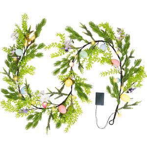 DR.DUDU 6 FT Lighted Easter Garland, Easter Decorations for Home, Egg Garland Spring Fireplace Mantel Decor, Indoor & Outdoor Holiday Parties Display (Style 2)