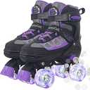 MammyGol Roller Skates for Kids Boys Girls, Adjustable Quad Skates with Light Up Wheels for Toddler Little Kids Ages 6-12, Beginners Outdoor Sports