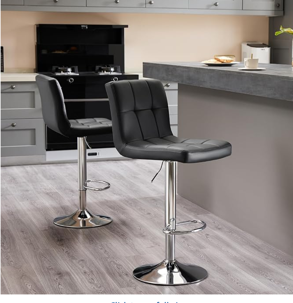 Sweetcrispy Bar Stools Set of 2, Armless PU Leather Adjustable Swivel Barstools, Hydraulic Kitchen Counter Height Thickened Seat Cushion Square Island Countertop Chairs with Back, Black