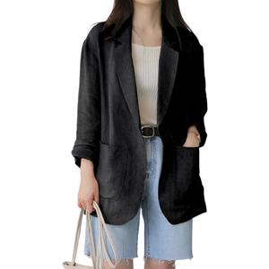IDEALSANXUN Womens Linen Blazer Casual Long Sleeve Lightweight Spring Summer Jackets, Medium