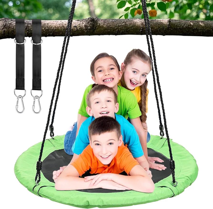Tree Swing for Kids Outdoor, 40 Inch Saucer Swings for Swingset, Round Tree Swing for Adults Play Outside Heavy Duty 750 Lb Capacity, Circle Disc Swings with Hanging Straps, Vibrant Green, Child Gift