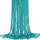 16pcs Teal Plastic Round Beaded Necklaces, 33inch Mardi Gras Party Decoration Supplies
