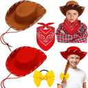 Hercicy 4 Pcs Kids Cowgirl Cowboy Hat Bow Bandana Classic Cartoon Movie Costume Western Costume Accessories for Kids Halloween Cowboy Cosplay