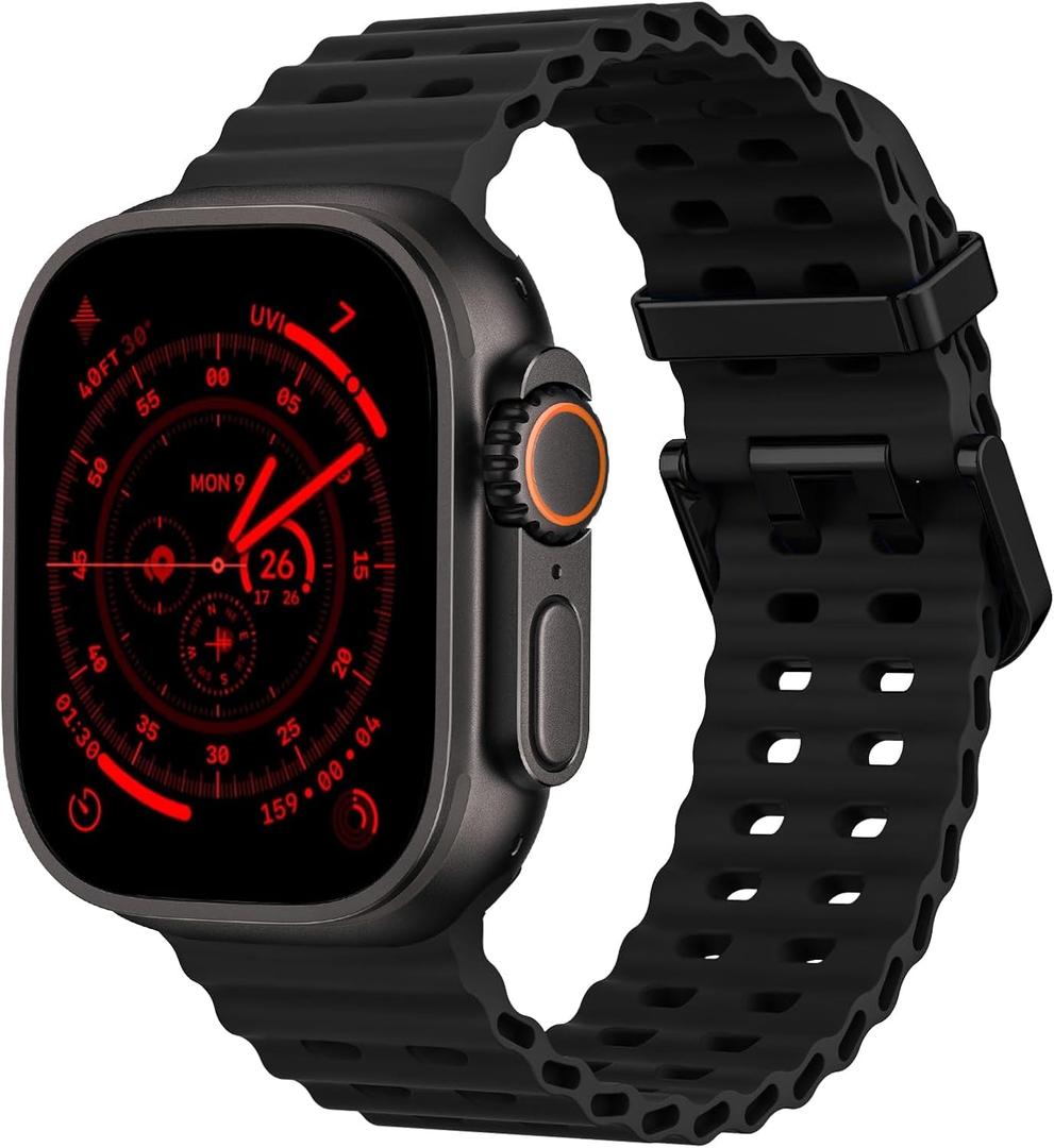 Ocean Silicone Sport Band - Compatible with Apple Watch Ultra 2/Ultra Bands 49mm 45mm 44mm for Men Women, Breathable Soft Waterproof Strap for iWatch Ultra 2, iWatch Ultra Series 10 46mm SE/9/8/7/6/5