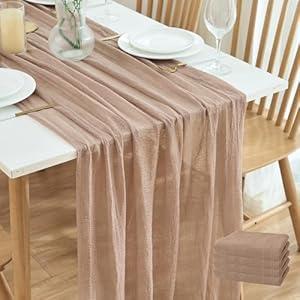 Putros Cheesecloth Table Runner Nude Brown 10FT 4Pcs Boho Gauze Cheese Cloth Table Runners 120 Inches Long Rustic Sheer for Thanksgiving Home Party Christmas Wedding Baby Shower Spring Easter Decor 