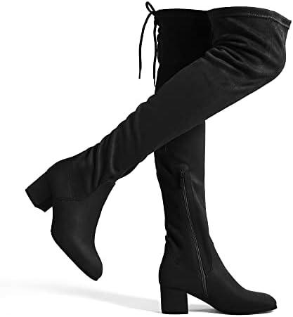 DREAM PAIRS Women's Laurence Over The Knee Thigh High Chunky Heel Boots Long Stretch Sexy Fall Boots, Size 6.5
