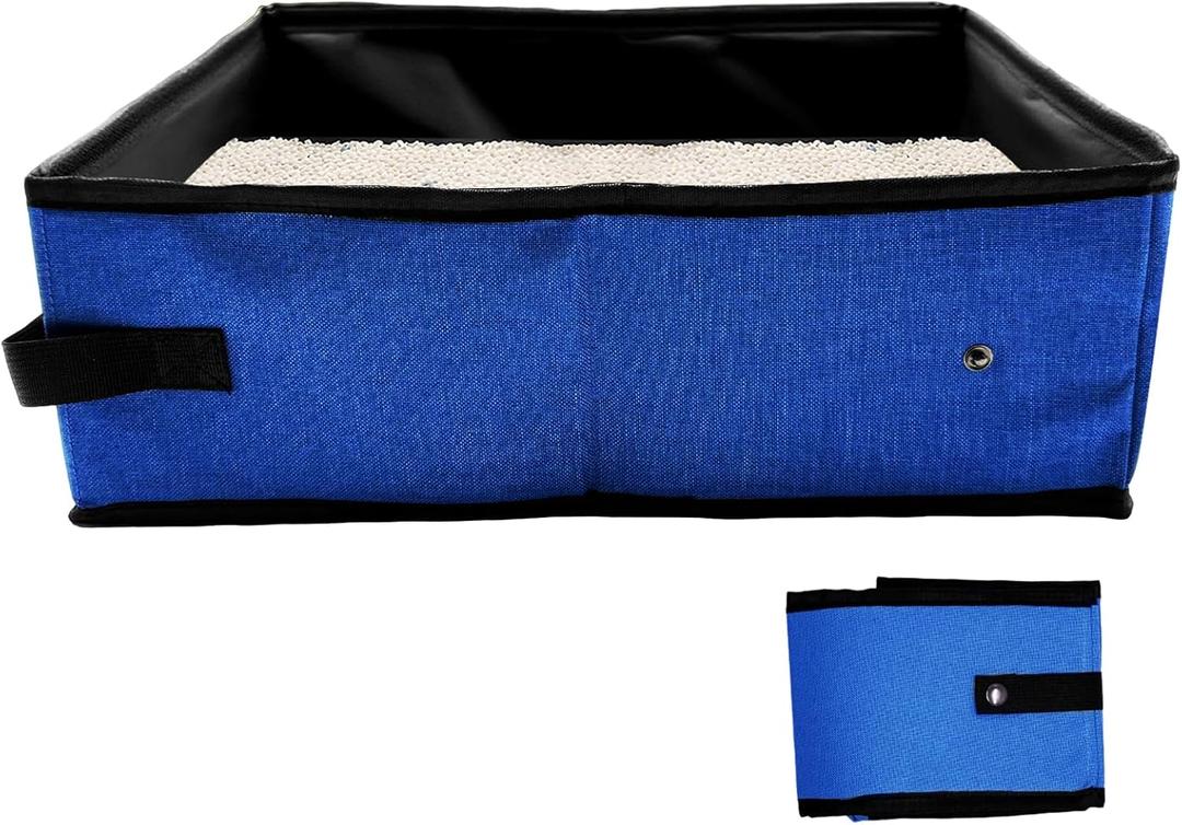 Foldable Travel Litter Box for Cats, Waterproof Portable Cat Travel Litter Box Folding, 15.75 * 11.82 * 3.94 Inches, Traveling & Camping Cat Supplies - Blue