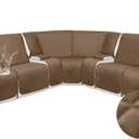 HDCAXKJ 100% Waterproof Velvet Recliner Sectional Couch Covers L Shaped Corner Reclining Sofa Cover Washable Thick Non Slip Sectional Slipcover with Pockets (5 Seat and 2 Middle Console, Light Brown)