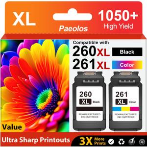 260XL 261XL Replacement for Canon 260 and 261 ink cartridges High Yield PG-260 CL-261 for Canon Printer Ink 260 261 for Canon Pixma TS6420a TS6400 TS6420 TR7020a TR7000 TS5320 TS5300 TR7020 Printer