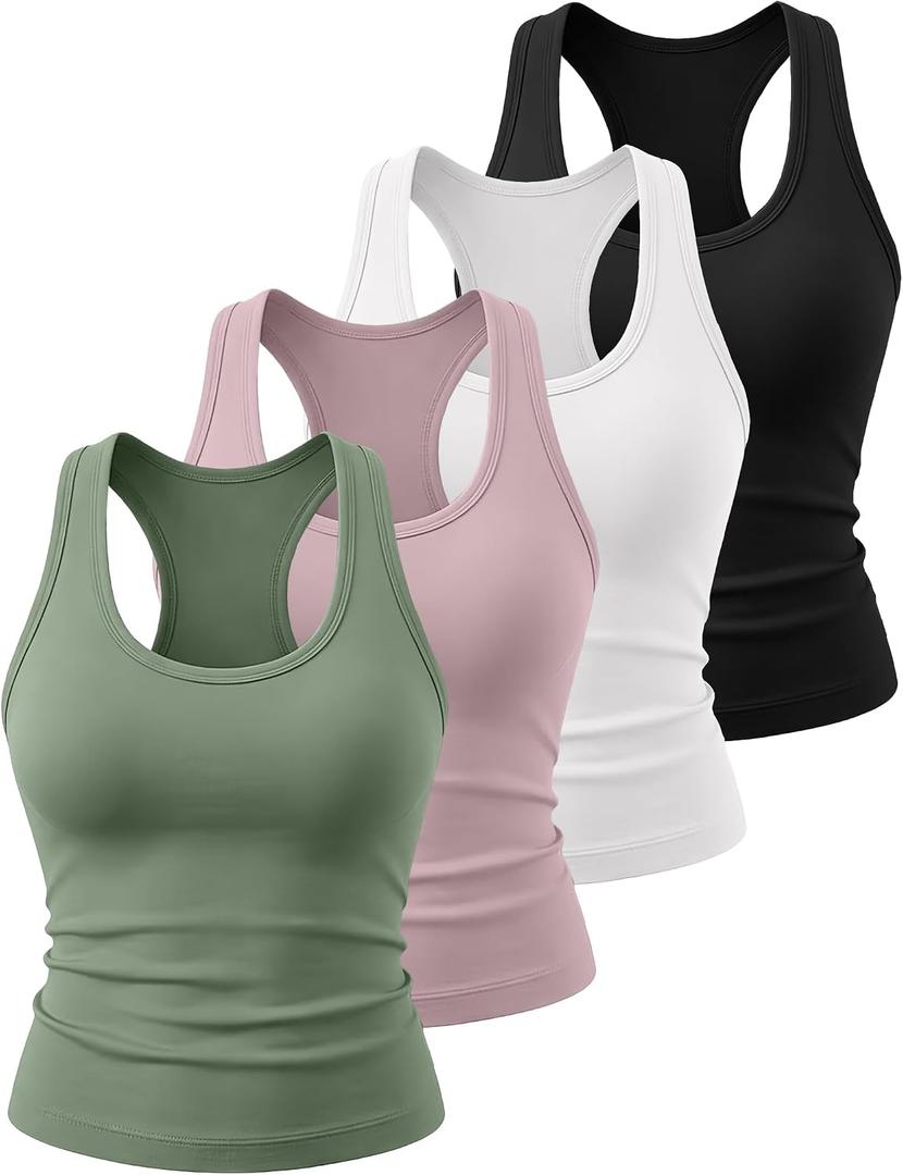 HOPLYNN 4 Pack Women's Racerback Workout Tank Top Crop Athletic Running Gym Yoga Active Sports Tops Shirts for Women