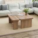 Farmhouse Coffee Table, 53-Inch Accent Center Table with Thicken Base, Multiple Layouts,Switch Between Square and Rectangular Table (Rustic Brown), 53.1''D * 23.6''W * 16.1''H