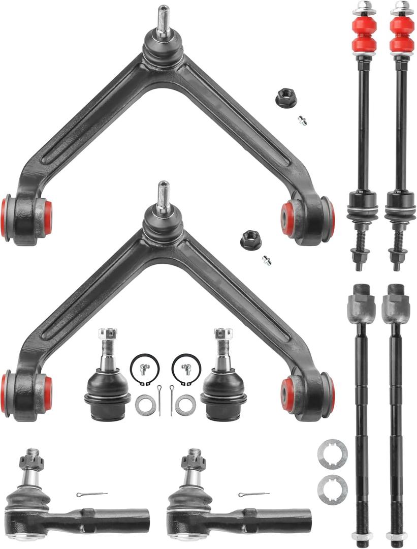 4WD 10pc Front End Suspension Kit for 2002-2005 Dodge Ram 1500, Upgrade Polyurethane Bushings, 2 Upper Control Arms w/Ball Joints 4 Tie Rods 2 Sway Bars 2 Lower Ball Joints Replacement