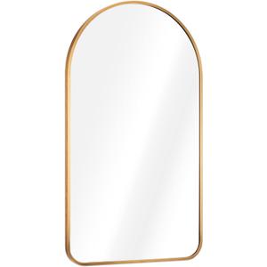 Navaris Arched Wall Mirror - Golden Arch Framed Mirror - 17.7"x31.5" Wall-Mounted Mirror with Gold Aluminum Alloy Frame for Living Room Bathroom Hall (Brushed Brass)